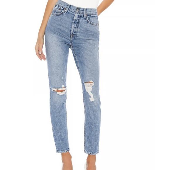 GRLFRND Karolina Super High-Rise Button Fly Distressed Jeans Sz 27 Some Action - Picture 1 of 10